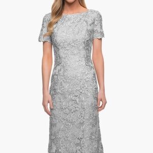 Le Femme silver lace formal gown ($639)